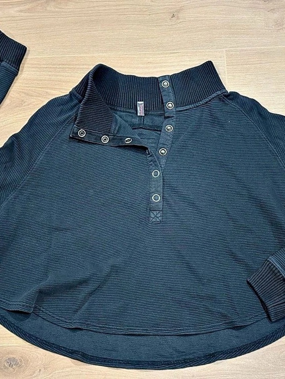 Free People Textured Henley Top in Black NWT